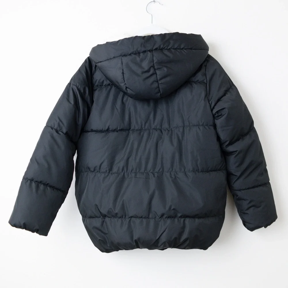 Old Navy Puffer Jacket Vail Cocoon Kids Size L 10-12 Black Sherpa Lined Hooded